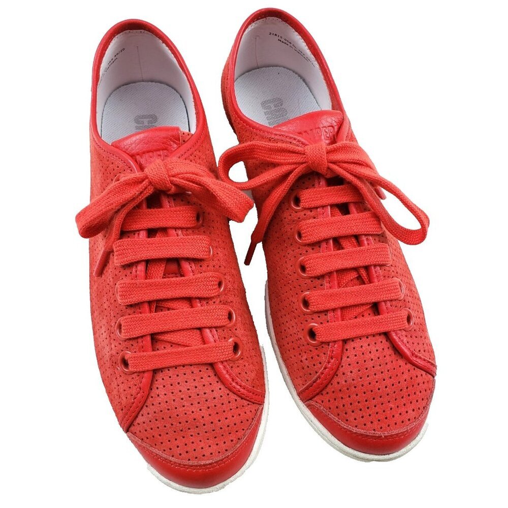 Camper Red Perforated Leather Sneakers